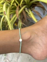 Artisan Mint Macramé Anklet with Solitaire Pearl Accent