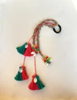 Bohemian Cowrie Shell & Tassel Hair Charm – Sage/Crimson - Image 3