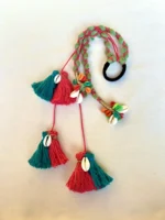Bohemian Cowrie Shell & Tassel Hair Charm – Sage/Crimson - Image 2