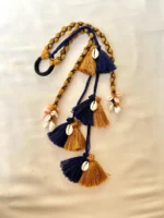 Handcrafted Mustard & Navy Blue Punjabi Parandi with Cowrie Shells