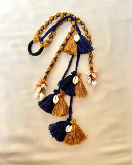 Handcrafted Mustard & Navy Blue Punjabi Parandi with Cowrie Shells