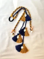 Handcrafted Mustard & Navy Blue Punjabi Parandi with Cowrie Shells - Image 3