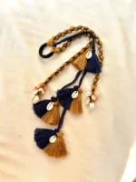 Handcrafted Mustard & Navy Blue Punjabi Parandi with Cowrie Shells - Image 2
