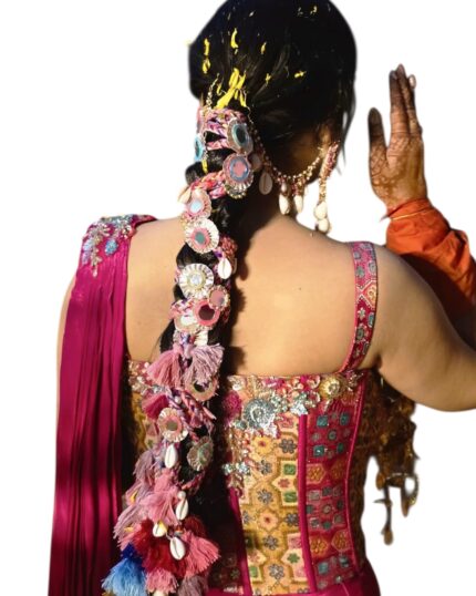 Punjabi Bridal Parandi/Paranda |pink Braided Hair PARANDA with Tassels | Traditional Ethnic Hair Accessory for Wedding, Haldi, Mehendi, Jaggo, Festive Occasions (PASTEL)