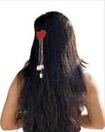 Red Crochet Heart & Shell Tassel Hair Clip