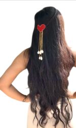 Red Crochet Heart & Shell Tassel Hair Clip - Image 3