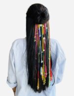 Multi-Colour Thread Hair Extension with Pearl Beads & Ghungroo Tassels for Girls & Women - Image 3
