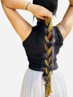 Bohemian Multi-Strand Thread Braid Accessory | Handmade Tribal Hair Wrap with Pearls, Shells & Ghungroo
