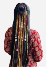 Bohemian Multi-Strand Thread Braid Accessory | Handmade Tribal Hair Wrap with Pearls, Shells & Ghungroo - Image 5